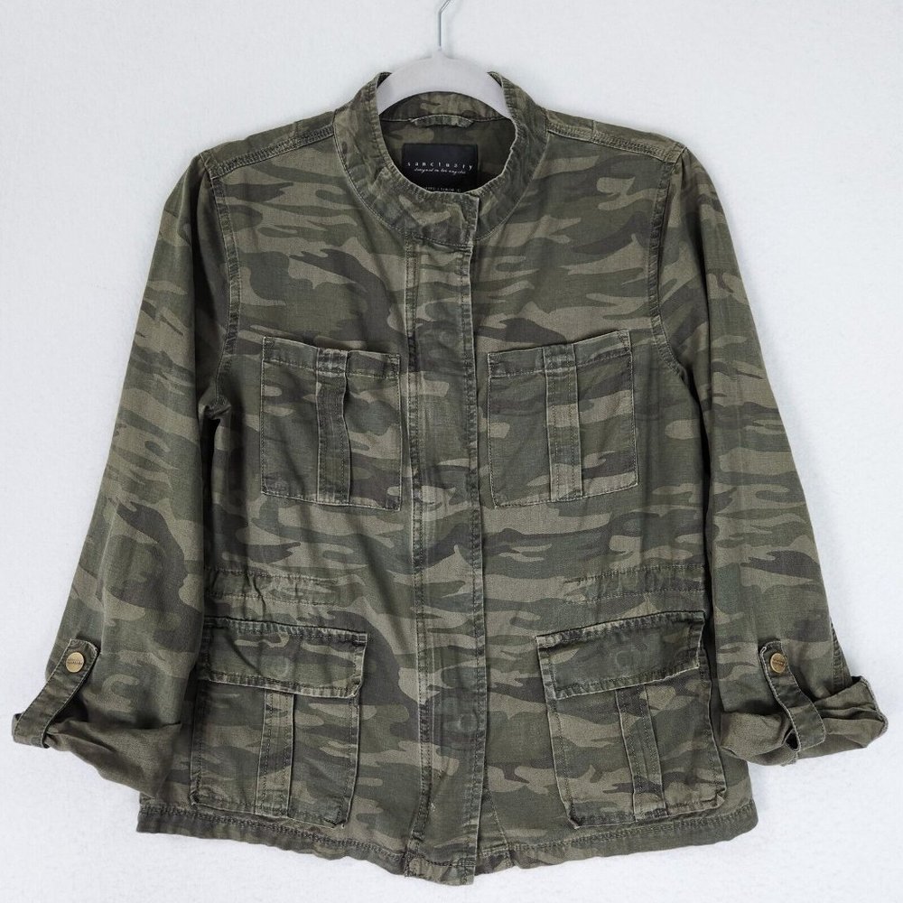 Sanctuary Shirt Womens Extra Small Green Camo Print Jacket Utility Lightweight